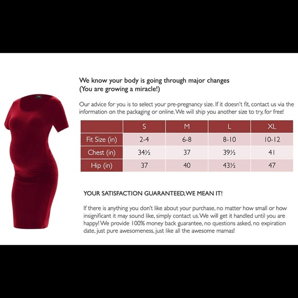 Maternity bodycon dress super expandable comfy red - Picture 5 of 8